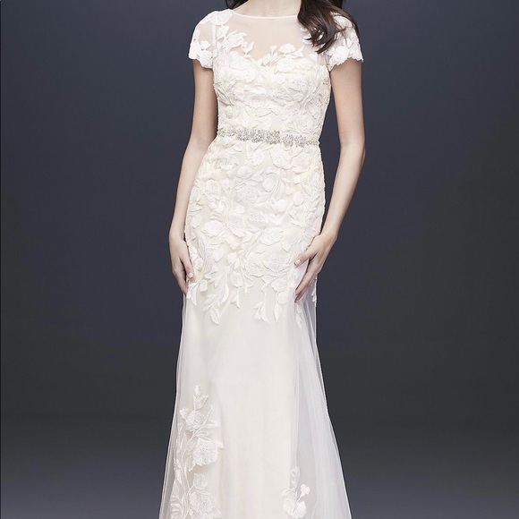 New w/tags Melissa Sweet embroidered illusion cap sleep wedding dress. Size 8 - Picture 2 of 4